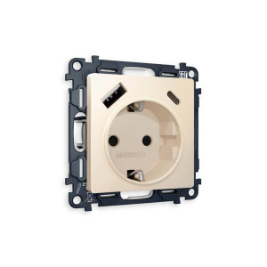 MA330010 Комплект механизма электрической розетки ALFA Бежевый матовый 2USB AC 20W быстрая зарядка сз QUANT AP3300, VM160 AMBRELLA VOLT