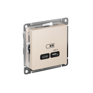ATLASDESIGN USB РОЗЕТКА тип-С 65Вт высокоскор.заряд. QC, PD, механизм, БЕЖЕВЫЙ ATN000227