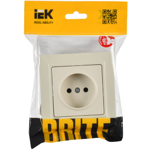 BRITE Розетка 1-местная без заземления без защитных шторок 10А в сборе РСР10-1-0-БрКр бежевый IEK