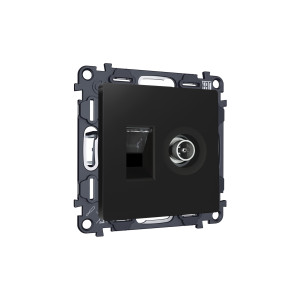 MA812510 Комплект механизма розетки компьютерной  TV оконечной RJ-45 с автоматической защитной шторкой ALFA Черный матовый AP8125, VM195 AMBRELLA VOLT
