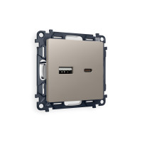 MA371010 Комплект механизма розетки ALFA Серо-бежевый матовый 2USB A+C 20W (быстрая зарядка) QUANT (AP3710, VM177) AMBRELLA VOLT