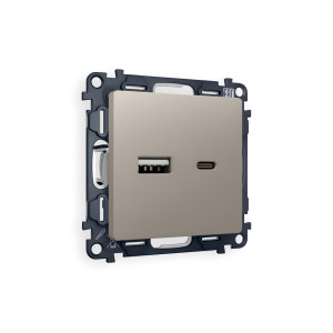MA371010 Комплект механизма розетки ALFA Серо-бежевый матовый 2USB A+C 20W (быстрая зарядка) QUANT (AP3710, VM177) AMBRELLA VOLT