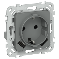 FLITE Розетка 1-местная с заземлением с защитными шторками 16А с USB A+A 3,1А РСЮша11-0-ФлМА мокрый асфальт IEK