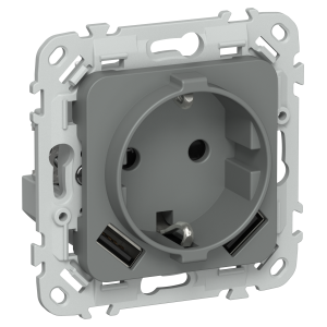 FLITE Розетка 1-местная с заземлением с защитными шторками 16А с USB A+A 3,1А РСЮша11-0-ФлМА мокрый асфальт IEK