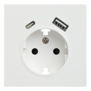 Лицевая панель для розетки 2к+з с USB A+C, RIKETT белый сатин (35637 MW)