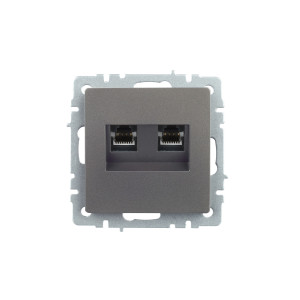 BRITE Розетка компьютерная двойная RJ45 кат.5E РК10-2-БрС сталь IEK