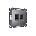 MA662110 Комплект механизма компьютерной двойной розетки RJ-45 (8P8C) CAT6 с автоматической защитной шторкой ALFA Антрацит серый QUANT (AP6621, VM189) AMBRELLA VOLT