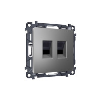 MA662110 Комплект механизма компьютерной двойной розетки RJ-45 (8P8C) CAT6 с автоматической защитной шторкой ALFA Антрацит серый QUANT (AP6621, VM189) AMBRELLA VOLT