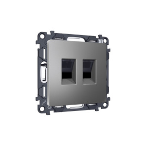 MA662110 Комплект механизма компьютерной двойной розетки RJ-45 (8P8C) CAT6 с автоматической защитной шторкой ALFA Антрацит серый QUANT (AP6621, VM189) AMBRELLA VOLT