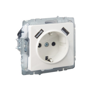 BRITE Розетка 1-местная с заземлением с защитными шторками 16А с USB AA 5В 2,1А РЮш10-1-БрЖ жемчуг IEK
