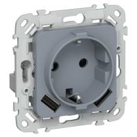 FLITE Розетка 1-местная с заземлением с защитными шторками 16А с USB A+A 3,1А РСЮша11-0-ФлМ маренго IEK