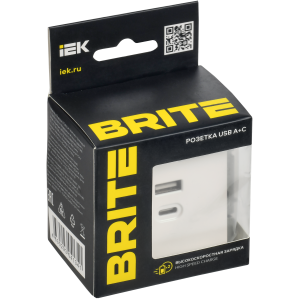BRITE Розетка USB A+C 45Вт высокоскоростная зарядка РЮ11-2-БрБ белый IEK