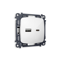 MO111010 Комплект механизма розетки OMEGA Белый глянец 2USB AC 20W быстрая зарядка QUANT OP1110, VM177 AMBRELLA VOLT