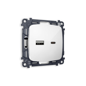 MO111010 Комплект механизма розетки OMEGA Белый глянец 2USB AC 20W быстрая зарядка QUANT OP1110, VM177 AMBRELLA VOLT