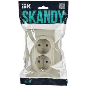 SKANDY Розетка 2-местная с заземлением с защитными шторками 16А в сборе SK-R07B бежевый IEK