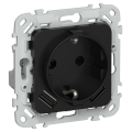 FLITE Розетка 1-местная с заземлением с защитными шторками 16А с USB AA 3,1А безвинтовое крепление РСЮша11-1-ФлЧ черный IEK