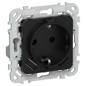 FLITE Розетка 1-местная с заземлением с защитными шторками 16А с USB AA 3,1А безвинтовое крепление РСЮша11-1-ФлЧ черный IEK