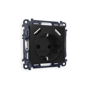MA809010 Комплект механизма электрической розетки ALFA Черный матовый 2USB AA 18W быстрая зарядка сз QUANT AP8090, VM155 AMBRELLA VOLT