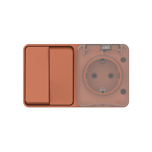 ATLASDESIGN PROFI IP54 О/У БЛОК: РОЗЕТКА с заземл. со шт., 16А, ВЫКЛЮЧАТЕЛЬ 2-клав., 10АХ, ТЕРРАКОТОВЫЙ ATN547074