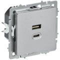 BRITE Розетка USB A+C 45Вт высокоскоростная зарядка РЮ11-2-БрА алюминий IEK
