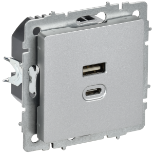 BRITE Розетка USB A+C 45Вт высокоскоростная зарядка РЮ11-2-БрА алюминий IEK