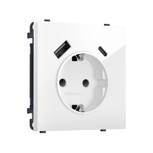 MS110010 Комплект механизма электрической розетки SIGMA Белый глянец 2USB AC 20W быст. зар. сз сш 16A-250V QUANT PRO SP1100, PR160