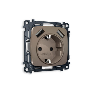 MO639010 Комплект механизма электрической розетки OMEGA Темная бронза матовый 2USB AA 18W быстрая зарядка сз QUANT OP6390, VM155 AMBRELLA VOLT
