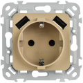 FLITE Розетка 1-местная с заземлением с защитными шторками 16А с USB A+A 3,1А безвинтовое крепление РСЮша11-1-ФлХ хаки IEK