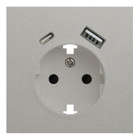 Лицевая панель для розетки 2к+з с USB A+C, платина (35637 PL)