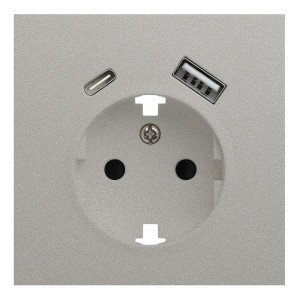 Лицевая панель для розетки 2к+з с USB A+C, RIKETT платина (35637 PL)
