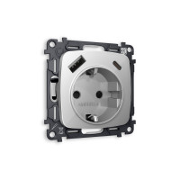 MO410010 Комплект механизма электрической розетки OMEGA Серебро глянец 2USB AC 20W быстрая зарядка сз QUANT OP4100, VM160 AMBRELLA VOLT