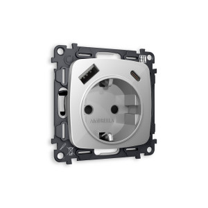 MO410010 Комплект механизма электрической розетки OMEGA Серебро глянец 2USB AC 20W быстрая зарядка сз QUANT OP4100, VM160 AMBRELLA VOLT
