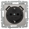 BRITE Розетка 1-местная с заземлением с защитными шторками 16А с USB AA 5В 2,1А РЮш10-1-БрГН металл хромникель IEK