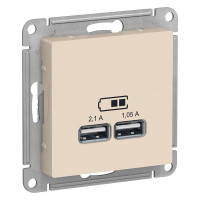 ATLASDESIGN USB РОЗЕТКА A+A, 5В/2,1А, 2х5В/1,05А, механизм, БЕЖЕВЫЙ ATN000233