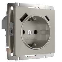 W1271704/ Розетка с заземлением, шторками и USB тип A+C (дымчатый)