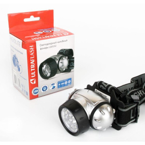 Фонарь налобный LED 5352 14LED 4 режима 3хLR03 металлик Ultraflash 10261