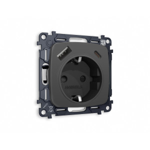 MO910010 Комплект механизма электрической розетки OMEGA Графит мягкое касание 2USB AC 20W быстрая зарядка сз QUANT OP9100, VM160 AMBRELLA VOLT