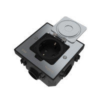 MultiDesk Лючок с розеткой 2К+З, 16А/250В, IP44 с коробкой для бетонных полов Серебро, тип MDK21 MDK21202SC