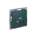 ATLASDESIGN USB РОЗЕТКА A + тип-C 45Вт высокоскор.заряд. QC, PD, механизм, ИЗУМРУД ATN000829