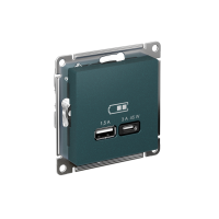 ATLASDESIGN USB РОЗЕТКА A + тип-C 45Вт высокоскор.заряд. QC, PD, механизм, ИЗУМРУД ATN000829