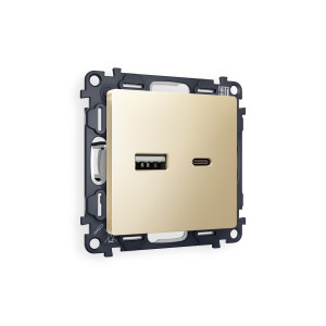 MA611010 Комплект механизма розетки ALFA Шампань 2USB A+C 20W (быстрая зарядка) QUANT (AP6110, VM177) AMBRELLA VOLT