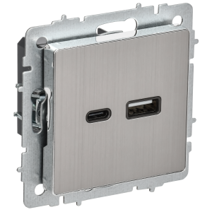 BRITE Розетка USB A+C 18Вт РЮ11-1-БрГН металл хром/никель IEK