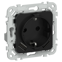 FLITE Розетка 1-местная с заземлением с защитными шторками 16А с USB A+A 3,1А РСЮша11-0-ФлЧ черный IEK