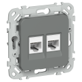 FLITE Розетка 2-местная компьютерная RJ45 категория 5Е UTP РК5е-2-0-ФлМА мокрый асфальт IEK