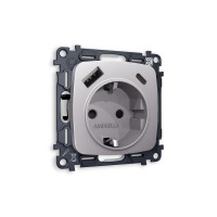 MO510010 Комплект механизма электрической розетки OMEGA Сталь матовый 2USB AC 20W быстрая зарядка сз QUANT OP5100, VM160 AMBRELLA VOLT