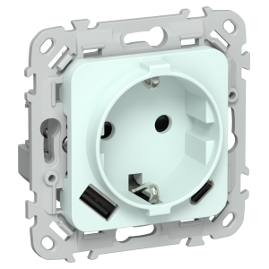 FLITE Розетка 1-местная с заземлением с защитными шторками 16А с USB A+C 20Вт безвинтовое крепление РСЮшс11-1-ФлХЛ холодный лед IEK