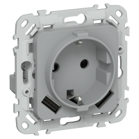 FLITE Розетка 1-местная с заземлением с защитными шторками 16А с USB A+A 3,1А безвинтовое крепление РСЮша11-1-ФлС серый IEK