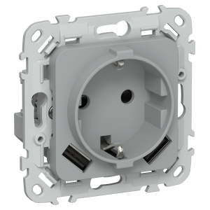 FLITE Розетка 1-местная с заземлением с защитными шторками 16А с USB AA 3,1А безвинтовое крепление РСЮша11-1-ФлС серый IEK