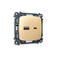 MO611010 Комплект механизма розетки OMEGA Шампань 2USB AC 20W быстрая зарядка QUANT OP6110, VM177 AMBRELLA VOLT