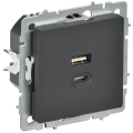 BRITE Розетка USB A+C 45Вт высокоскоростная зарядка РЮ11-2-БрГ графит IEK